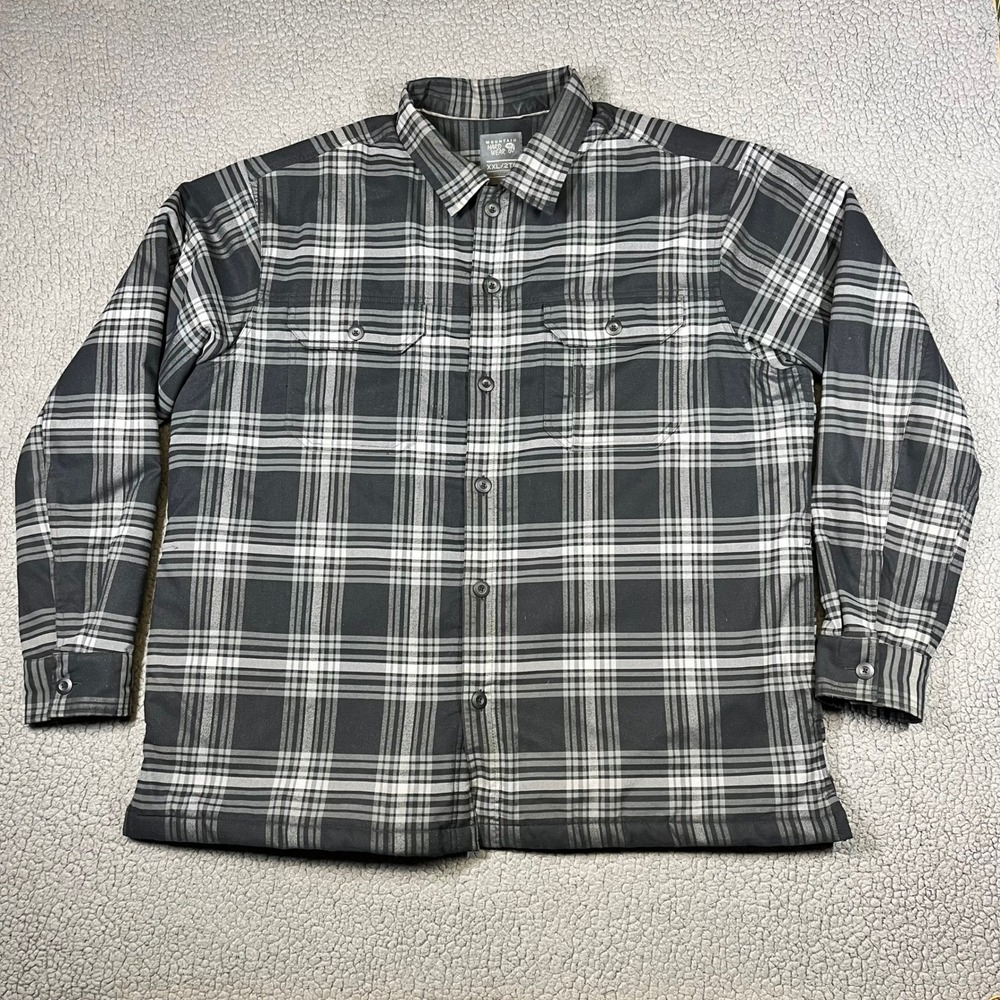 Mountain Hardwear Sherpa Lined Flannel Shirt Jacket Mens XXL Plaid Gray Black
